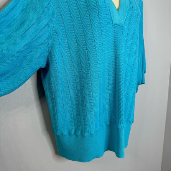 Talbots Johnny Collar Knit Polo Sweater Short Sleeve Textured Chevron Blue XL - Picture 5 of 9